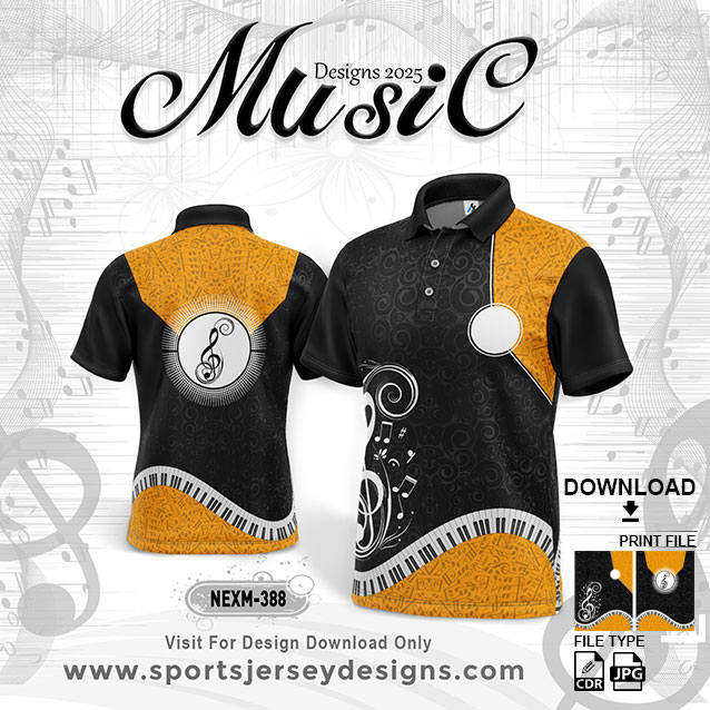 NEXM 388 MUSICAL BANJO GROUP SUBLIMATION JERSEY DESIGN IN GOLD YELLOW AND BLACK COLOR