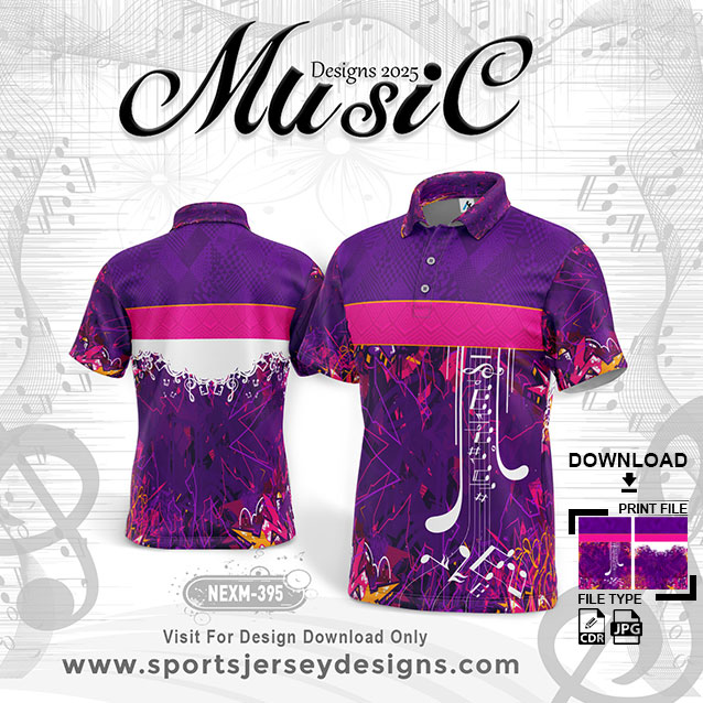 NEXM 395 MUSICAL BANJO GROUP SUBLIMATION JERSEY DESIGN IN PURPLE AND PINK COLOR AND TEXTURES