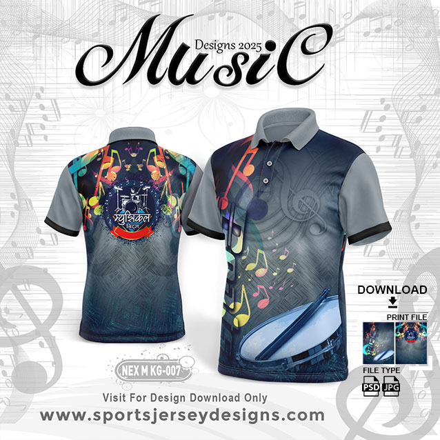 NEX M KG-007 MUSICAL BANJO GROUP SUBLIMATION JERSEY DESIGN IN GREY AND BLACK COLOR