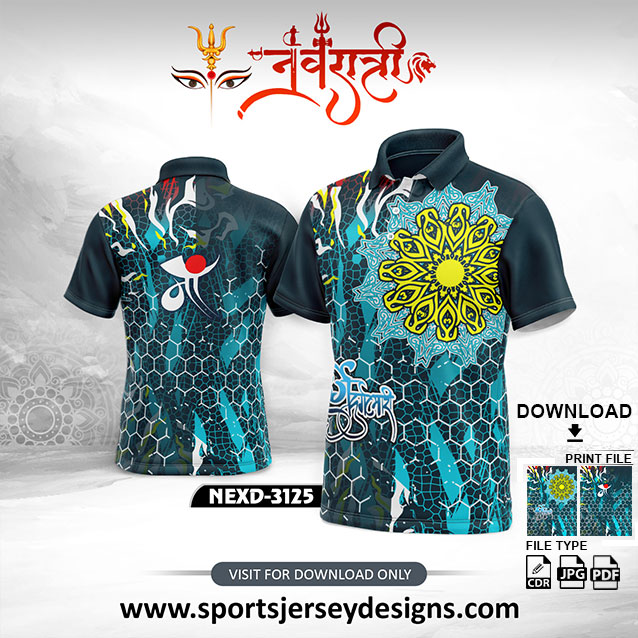 NEXD-3125 Navratri Special Jersey – Navy, Teal & Yellow Geometric Pattern with Mandala Art